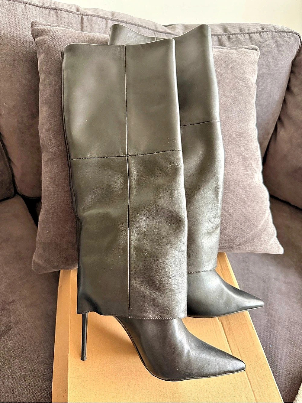 Steve Madden Penny Black Leather Boot Heeled Boots in Black